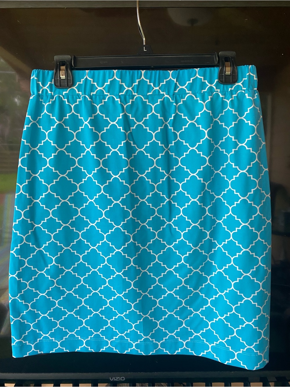KATHERINE Way Teal and White Geometric Nylon Skirt